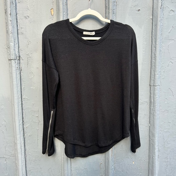 rag & bone black long sleeve zipper arm tee, size s - Picture 1 of 6